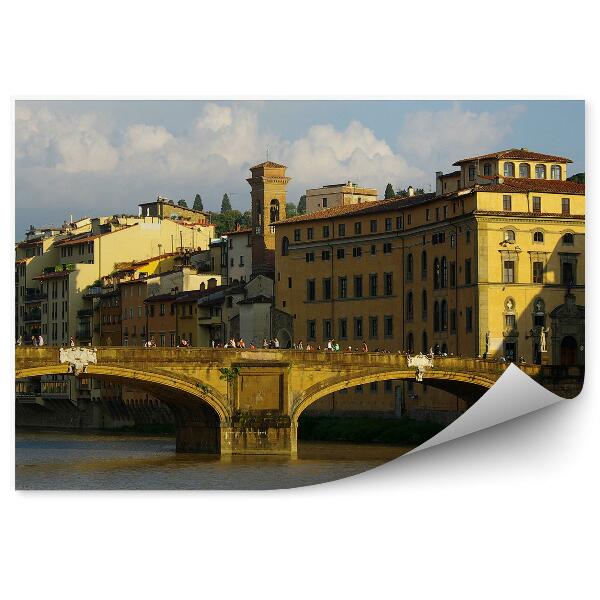 Poszter tapéta Szentháromság-híd éjszakai épületek Arno River Firenze Olaszország