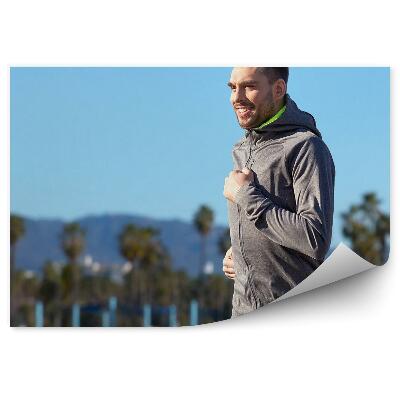 Fotótapéta Futó pálmafák hegyek tengerparti égbolt