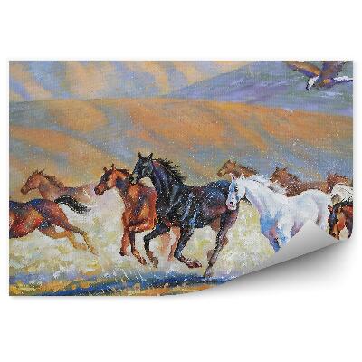 Poszter tapéta Sasmezőn futó lócsorda porfestékkel