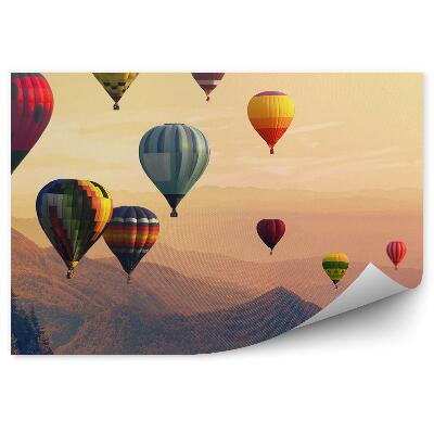 Öntapadó fotótapéta Hőlégballonok magas hegyek naplemente fák