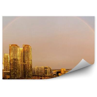 Öntapadós fotótapéta falra Felhőkarcolók zöld út égbolt szivárvány