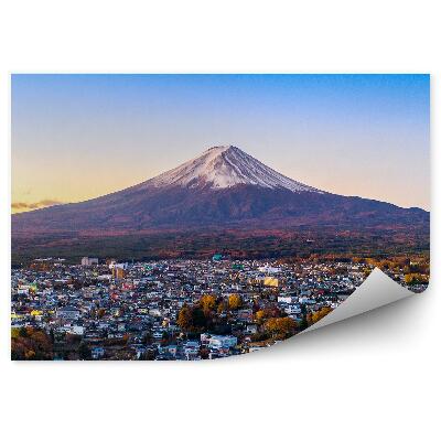 Öntapadó fotótapéta Yokohama város látképe Mount Fuji fák naplemente