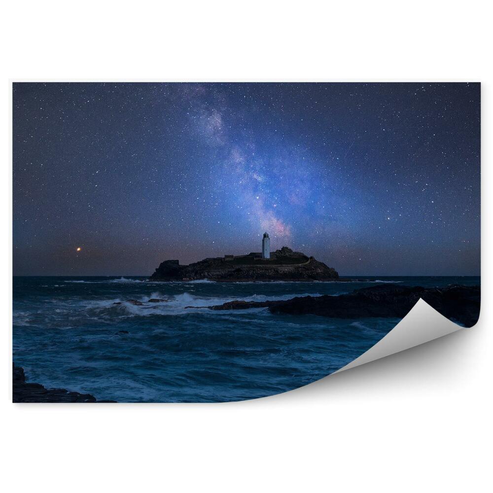Öntapadó fotótapéta Tejút-domb lámpás óceán sziklák ég csillagok galaxis univerzum