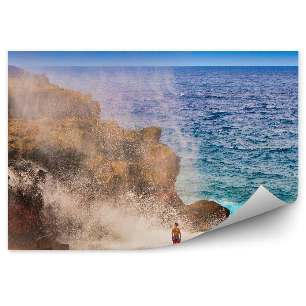 Poszter tapéta sziklák az emberek óceán hawaii égbolt felhők