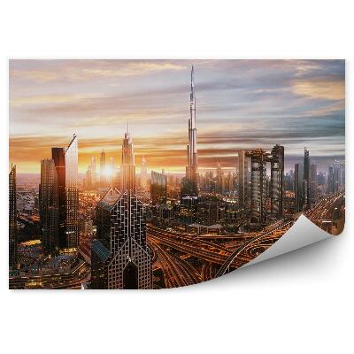 Fotótapéta Dubai felhőkarcolók épületek autópálya naplemente felhők