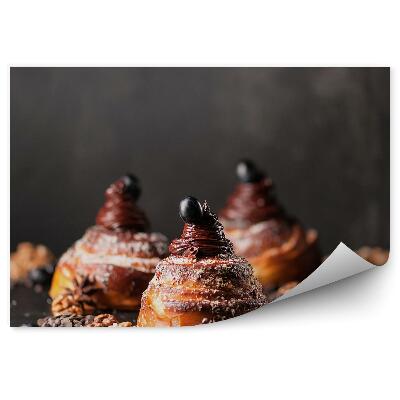 Öntapadós Fotótapéta Zsemle csokoládé áfonya háttér