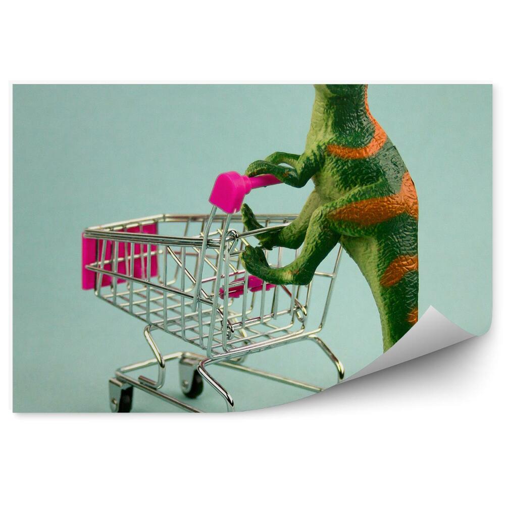 Modern fotótapéta Zöld dinoszaurusz bevásárlókosárral