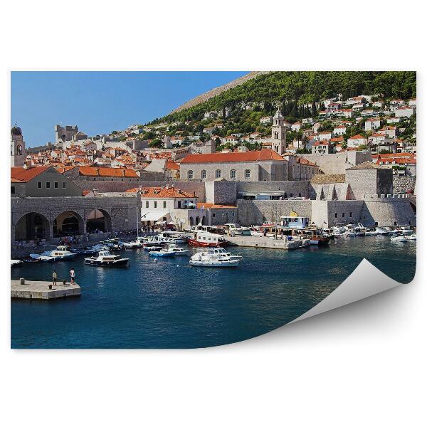 Poszter tapéta Dubrovnik kikötője, csónakok, hegyek, tenger