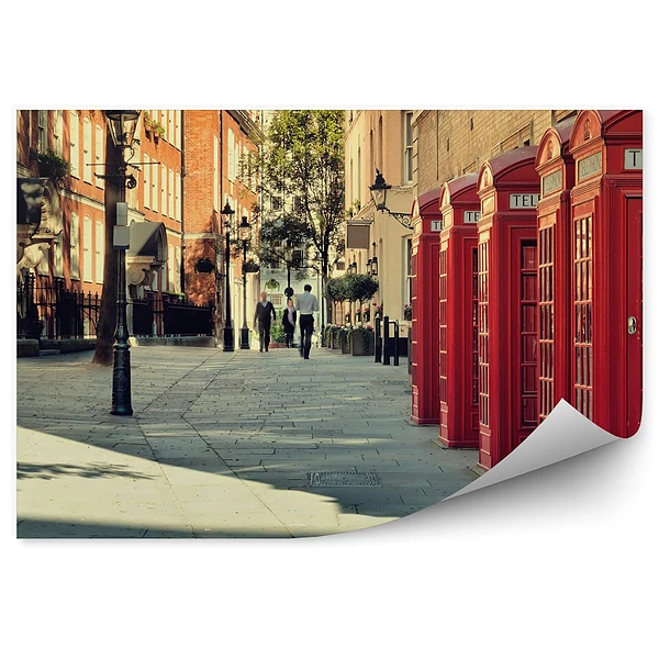 Poszter tapéta telefonfülke fák autók padok emberek London