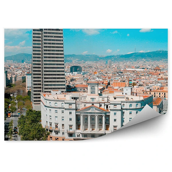 Fotótapéta épületek fák út emberek ég felhők Barcelona Spanyolország