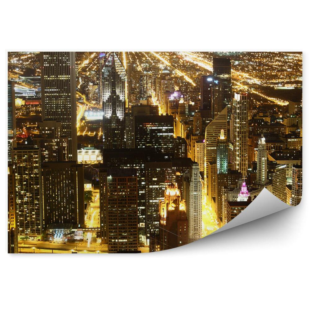 Fotótapéta Chicago légi felvétel felhőkarcolók éjszakai fények