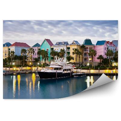 Fotótapéta színes házak pálmafák természet tenger