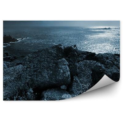 Modern fotótapéta Hold sziklák tengeri madarak ég felhők csillagok