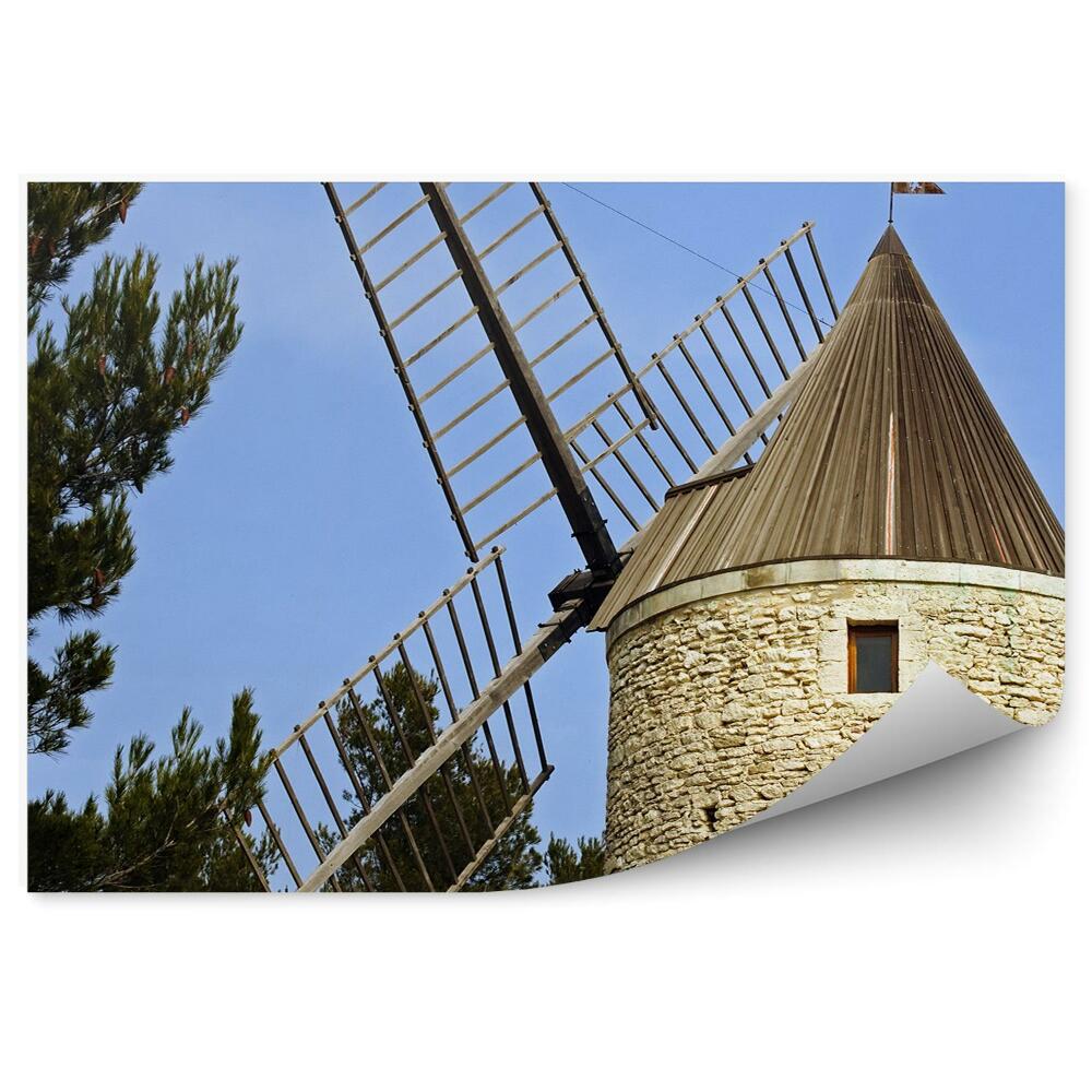 Poszter tapéta szélmalom erdő fák ég Provence Franciaország
