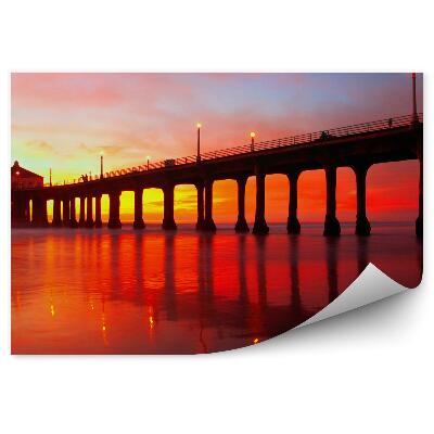 Öntapadós fotótapéta falra Pier óceán naplemente lámpák