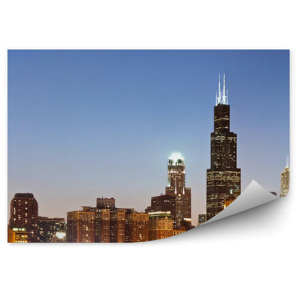 Fotótapéta Chicago felhőkarcolók éjszakai óceán fényei