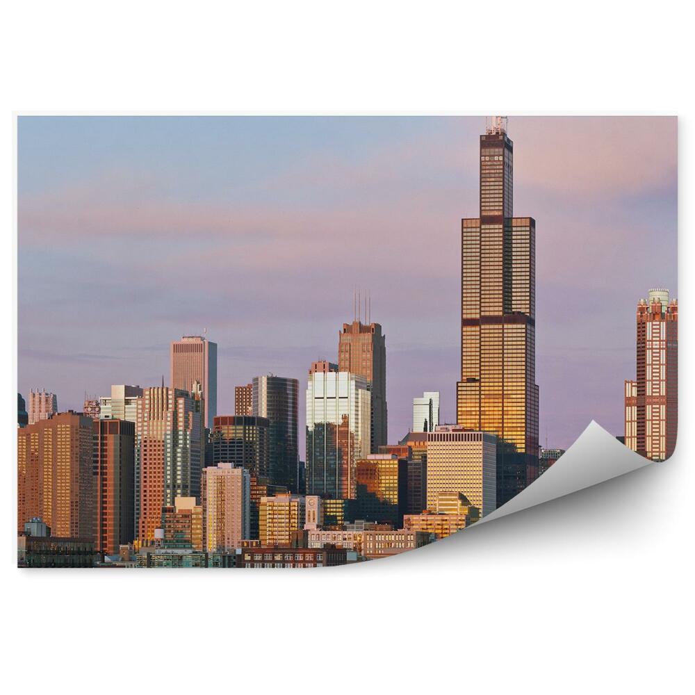 Poszter tapéta Chicago felhőkarcolók fák felhők