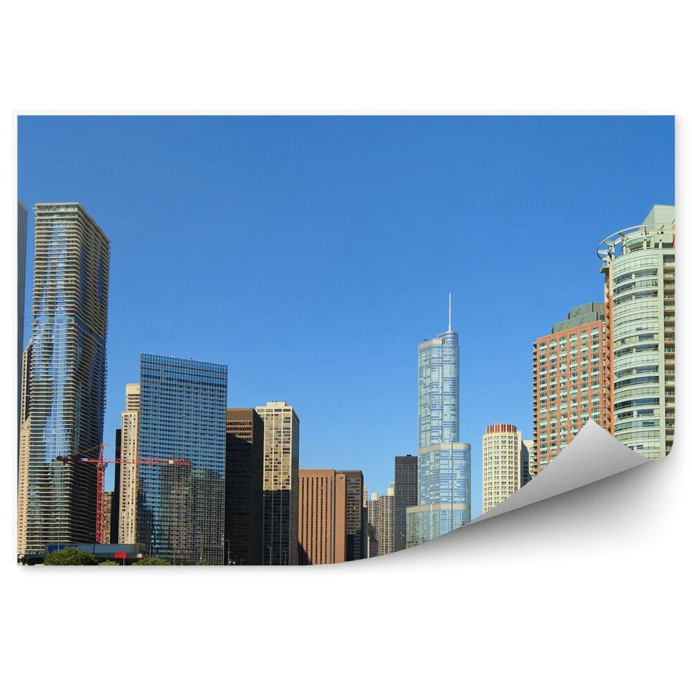 Fotótapéta Chicago felhőkarcolók fák folyó