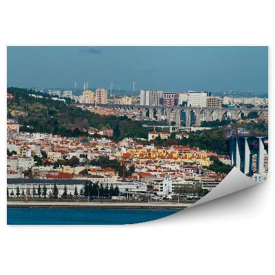 Poszter tapéta épületek vízvezeték fák csónak égbolt Lisszabon