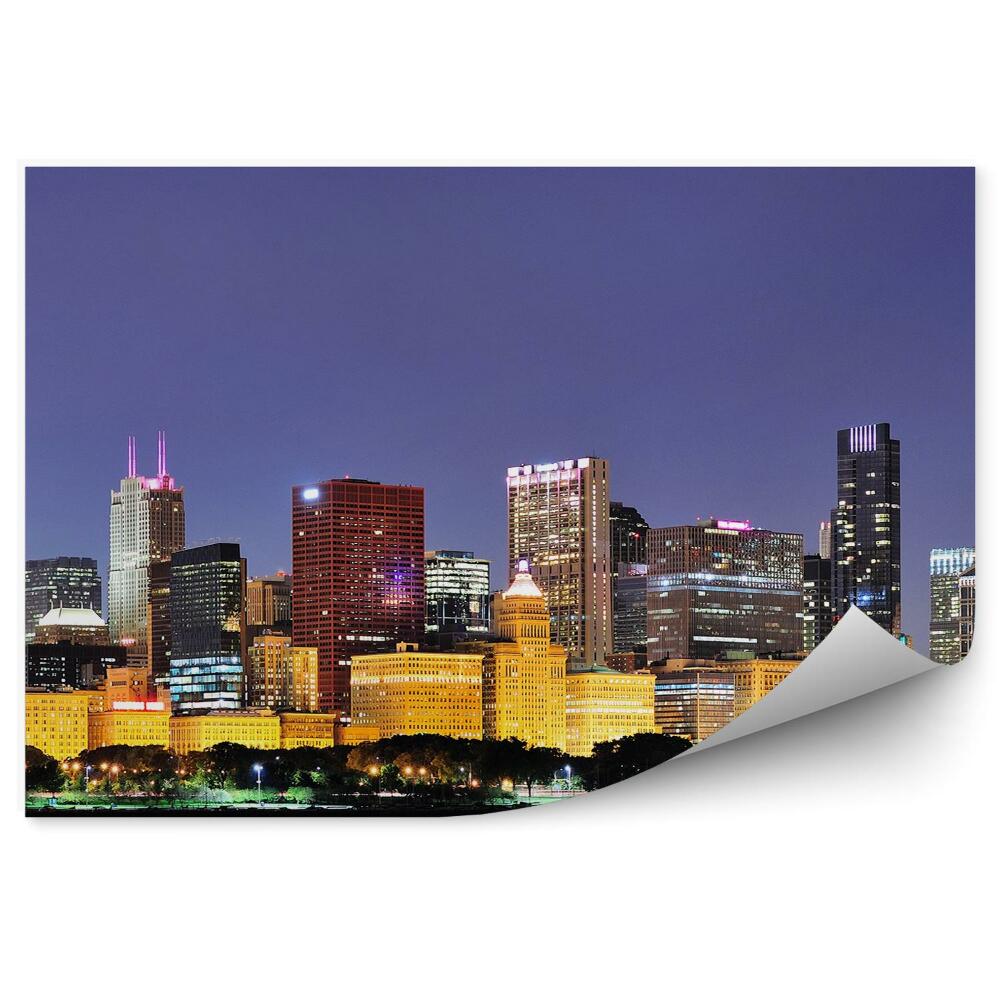 Fotótapéta Chicago éjszakai panoráma felhőkarcolók fényei