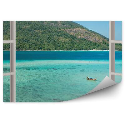 Öntapadó fotótapéta Hajó kék víz zöld sziget