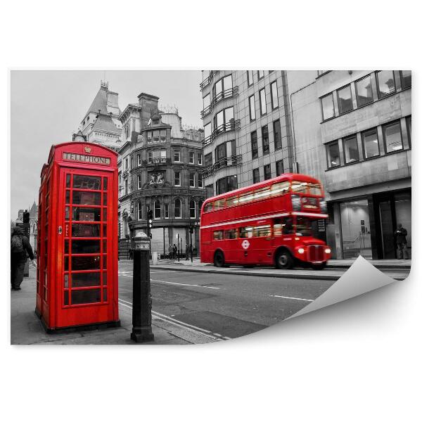 Fotótapéta Piros telefonfülke és busz Londonban (Egyesült Királyság)