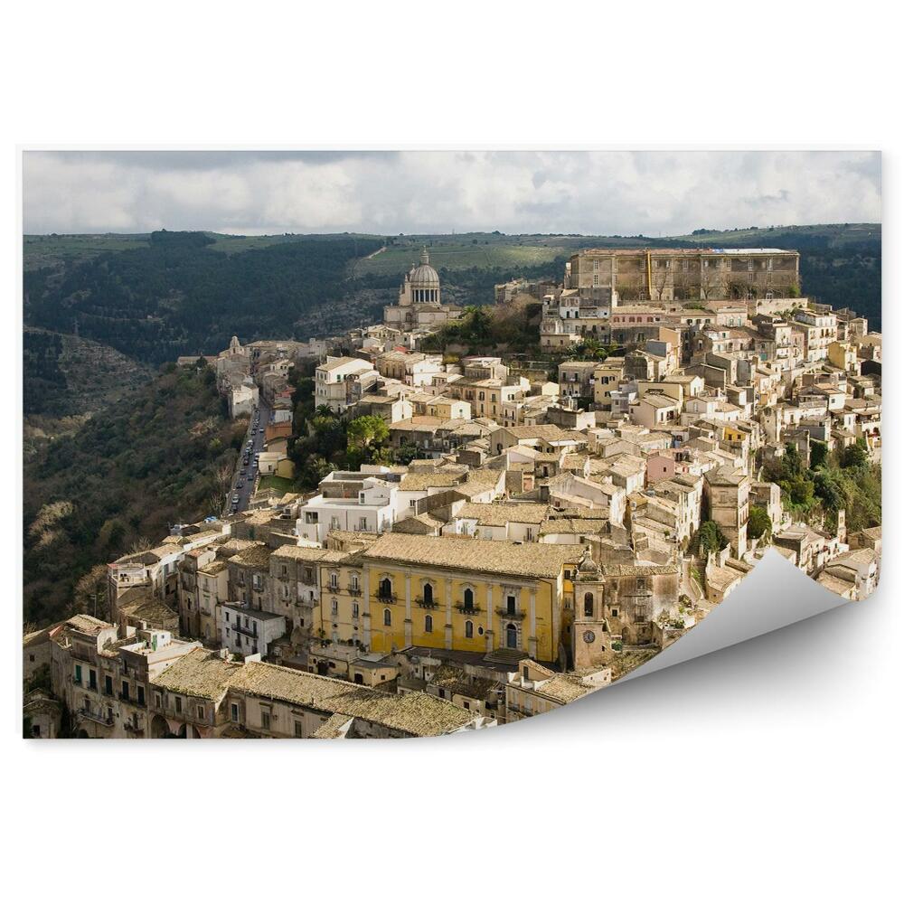 Fotótapéta Ragusa Ibla Szicília fák erdei égbolt felhők úton