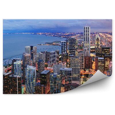 Poszter tapéta Chicago légi felvétel felhőkarcolók felhők fények óceán