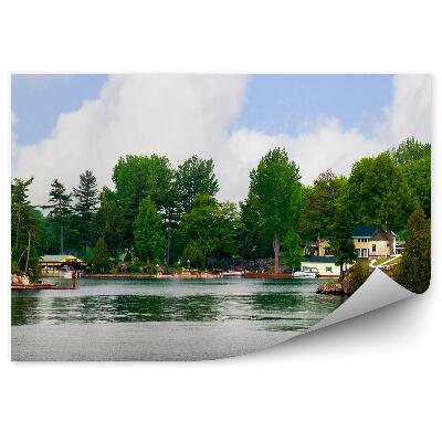 Modern fotótapéta Házak hajók fák folyó ég felhők St Lawrence szigetek