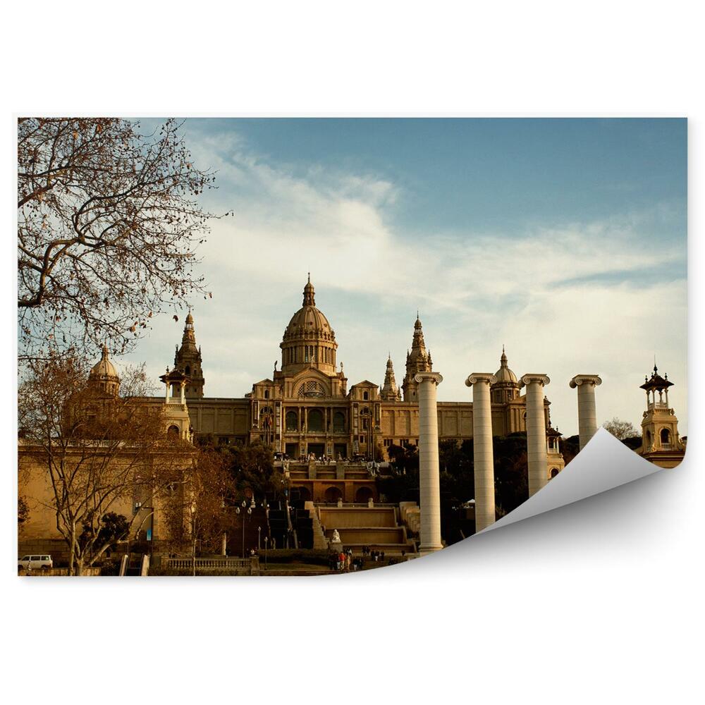 Fotótapéta katalóniai nemzeti múzeum barcelona fák ég felhők
