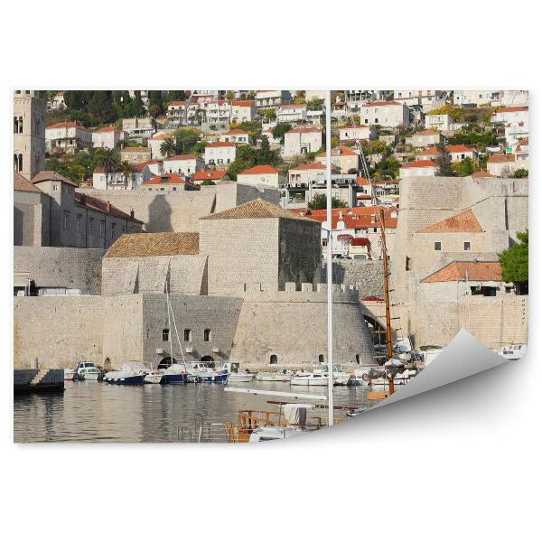 Poszter tapéta Fort Saint John épületek csónakok ég tenger fák Dubrovnik