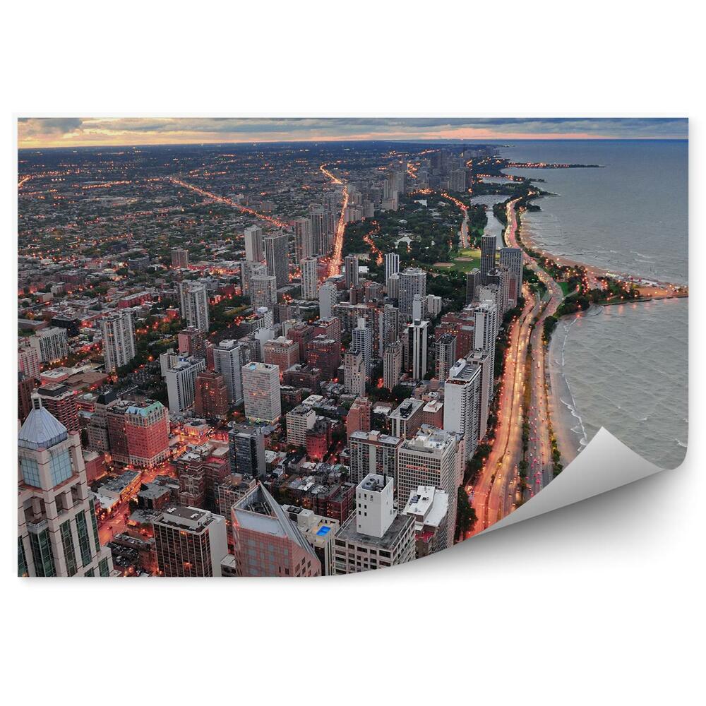 Fotótapéta Chicago felhőkarcolók óceán tengerpart autók fények ég felhők