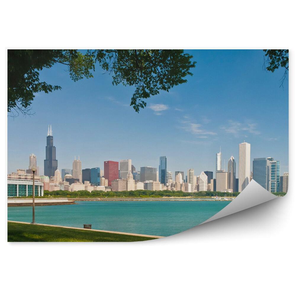 Poszter tapéta Chicago felhőkarcolók felhőkarcolók fa fű