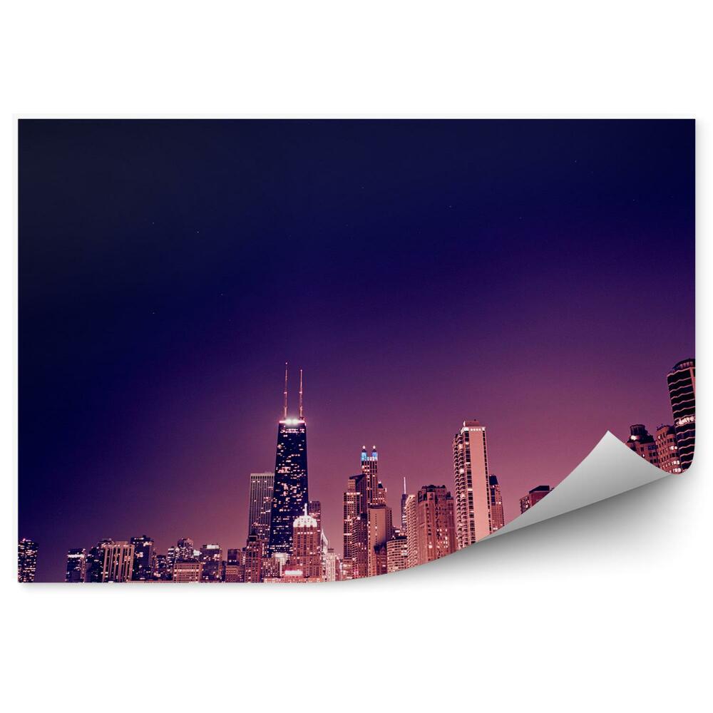 Poszter tapéta Chicago felhőkarcolók óceán fák fények