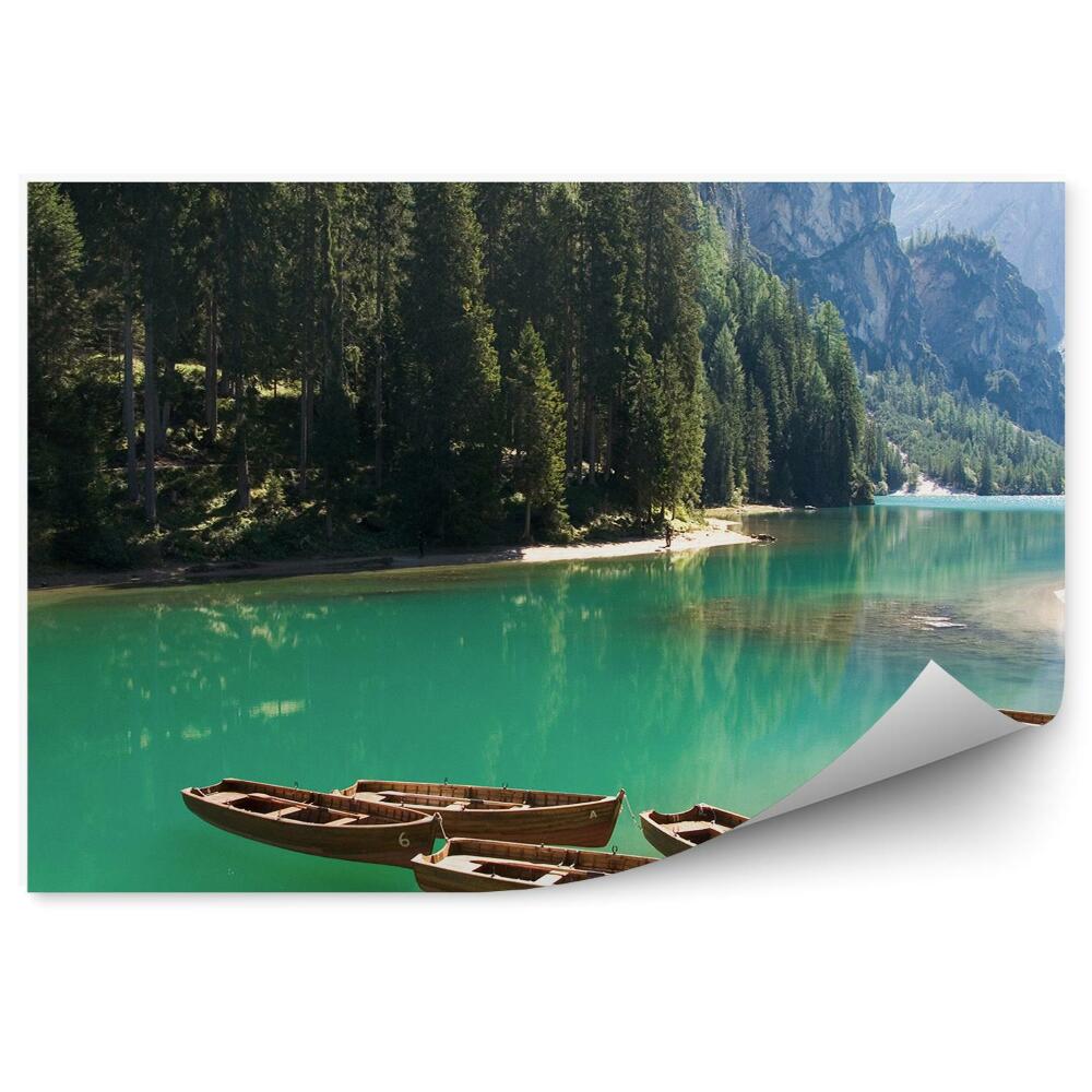 Öntapadós fotótapéta falra Hajók dolomitok Alpok folyó hegyek tűlevelű fák