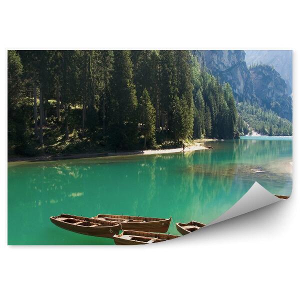 Öntapadós fotótapéta falra Hajók dolomitok Alpok folyó hegyek tűlevelű fák