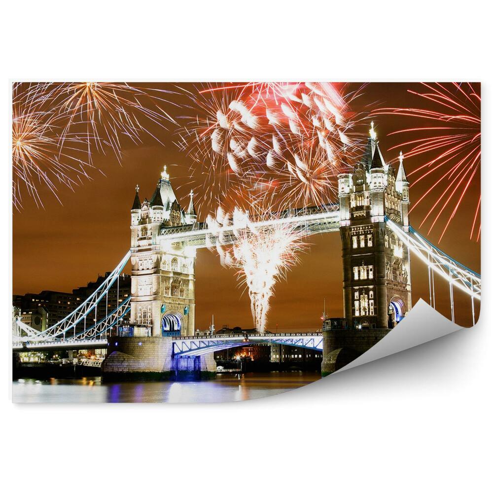 Fotótapéta Tűzijáték a Tower Bridge London éjszakai fény színei felett