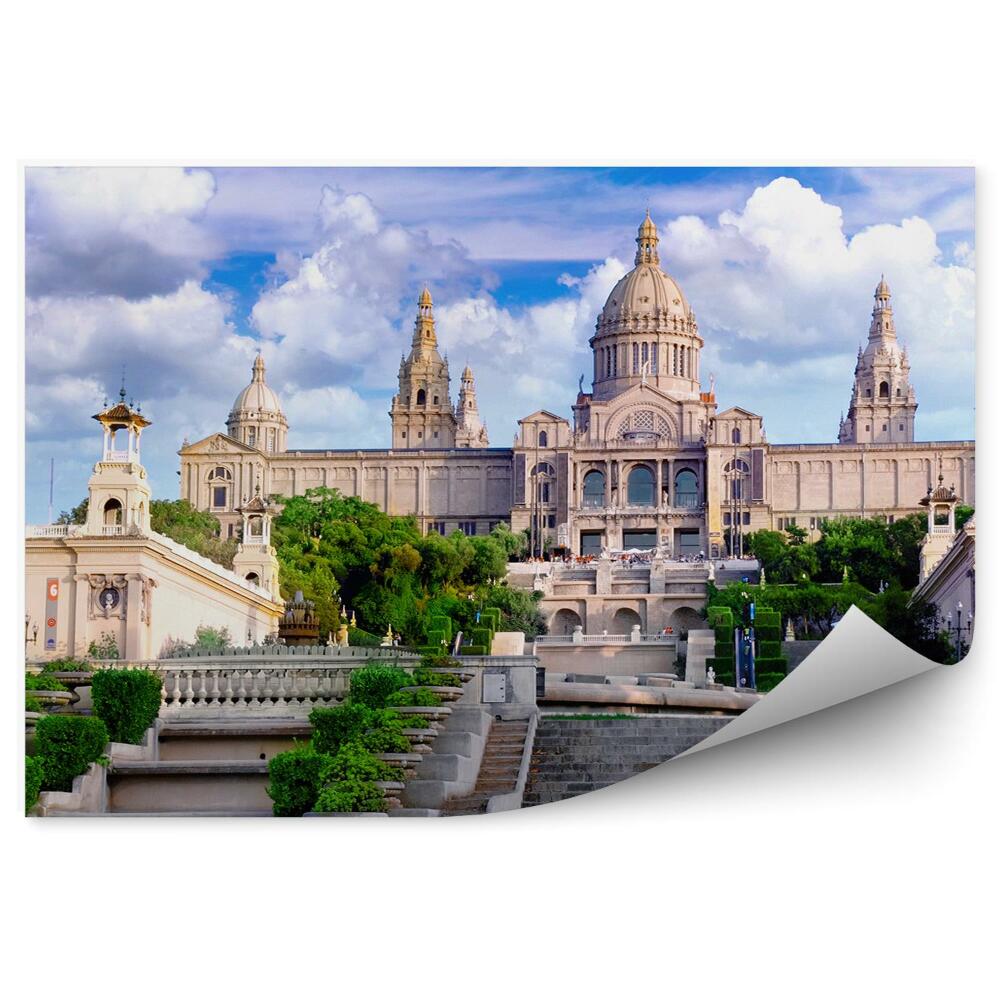Poszter tapéta katalóniai nemzeti múzeum barcelona fák ég felhők
