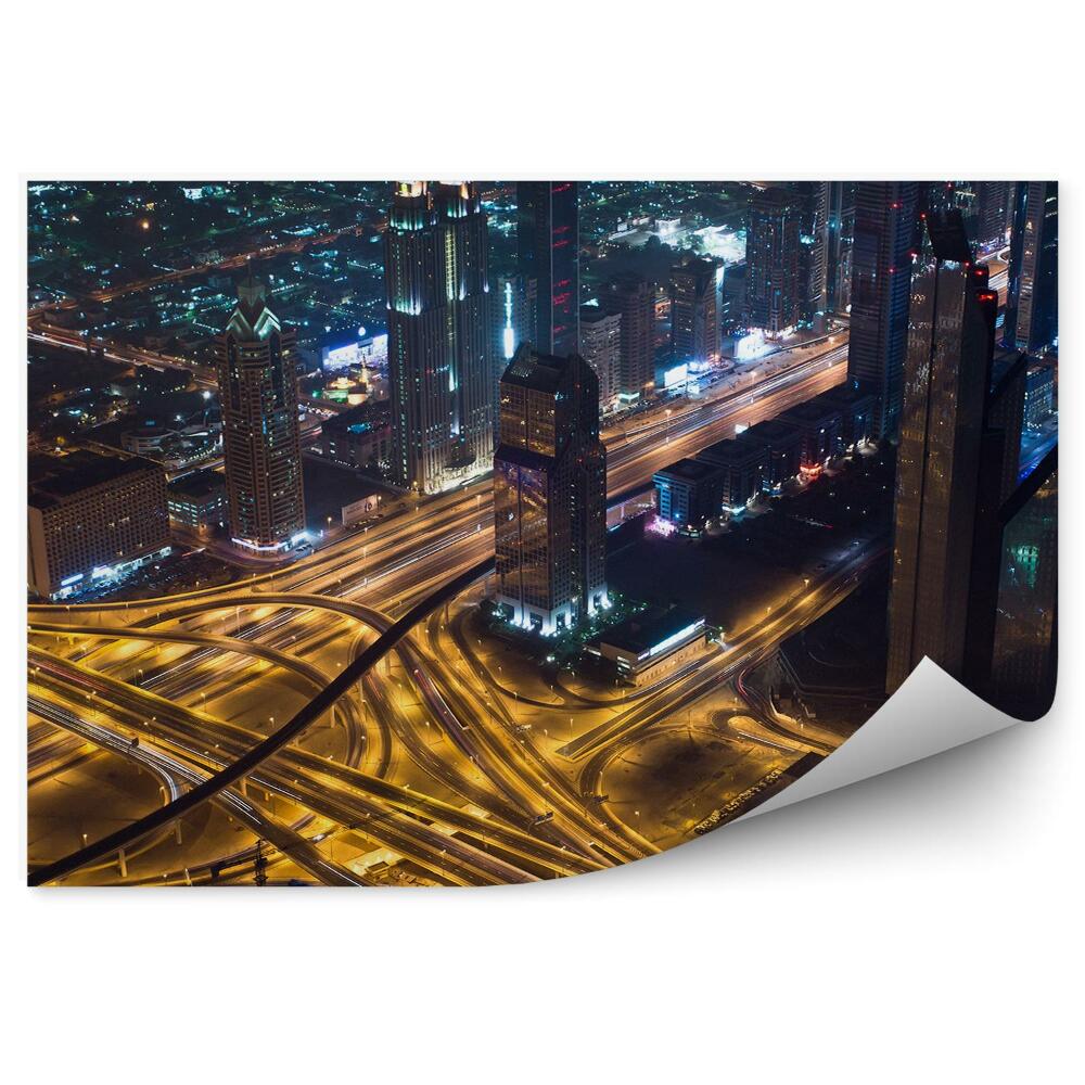 Poszter tapéta madártávlatból felhőkarcolók utcai fények Dubai