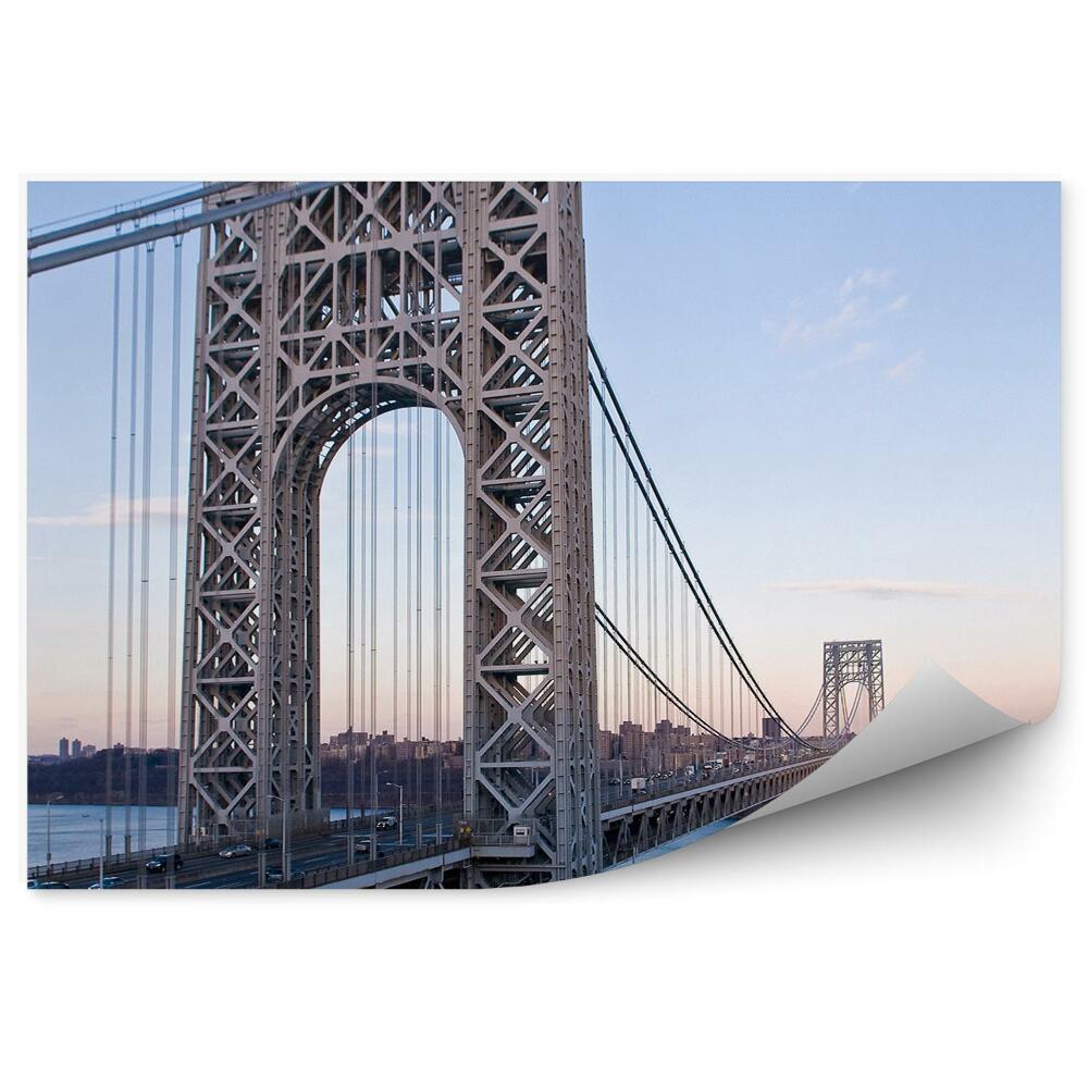 Poszter tapéta Brooklyn Bridge felhőkarcolók folyó naplemente New Yorkban