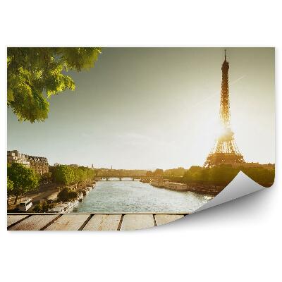 Öntapadó fotótapéta Épületek híd fák Eiffel-torony fák szajna fa terasz
