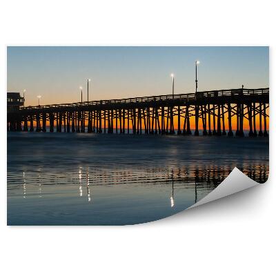 Öntapadó fotótapéta Pier óceán tengeri naplemente lámpák