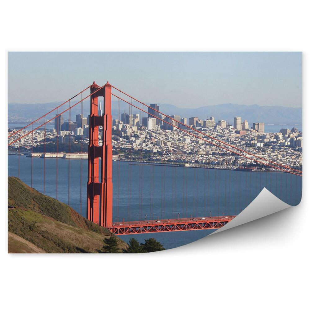 Fotótapéta Golden Gate óceán hegyek épületek ég San Francisco híd