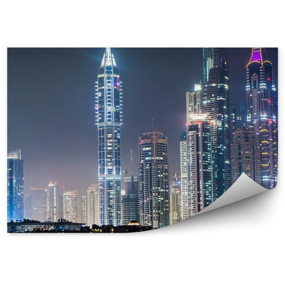 Fotótapéta felhőkarcolók óceán éjszakai fények Dubai