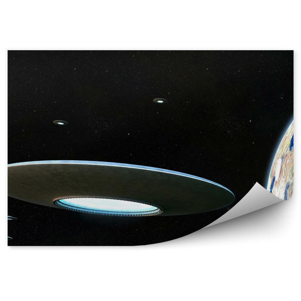 Öntapadós fotótapéta falra Föld bolygó ufo 3d ég csillagok
