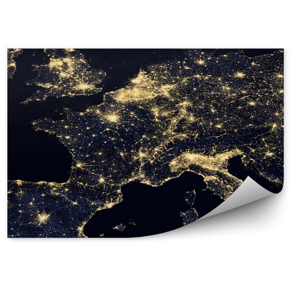 Fotótapéta Európa térkép fények éjszakai ragyogás országokban
