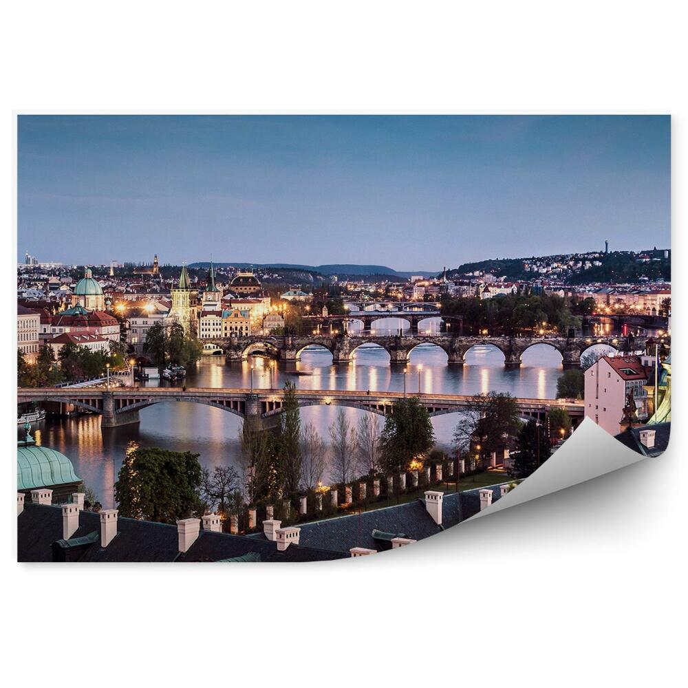 Poszter tapéta hidak panoráma Prága városára a sötétben