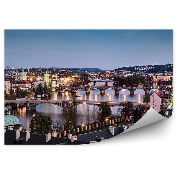 Poszter tapéta hidak panoráma Prága városára a sötétben