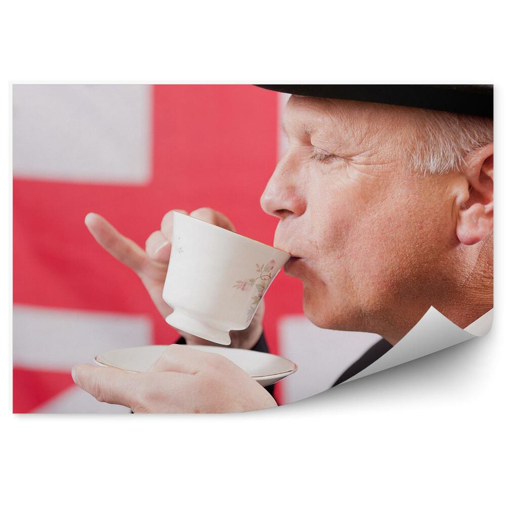 Öntapadós Fotótapéta Falra Angol zászló tea ember