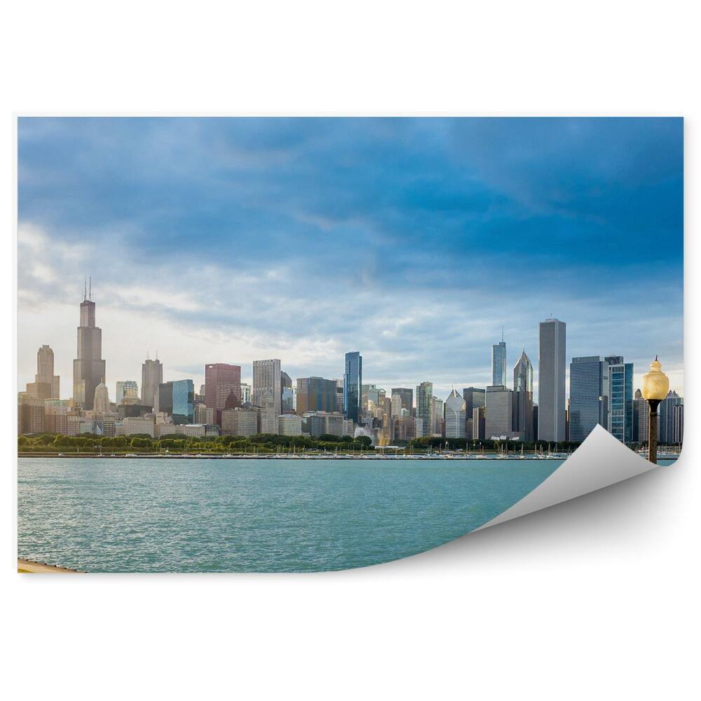 Fotótapéta felhőkarcolók fák óceán fű Chicago ég